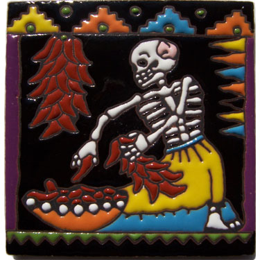 Mexican Talavera Ceramic Handpainted Tile Day of dead -- 3009 Chillies